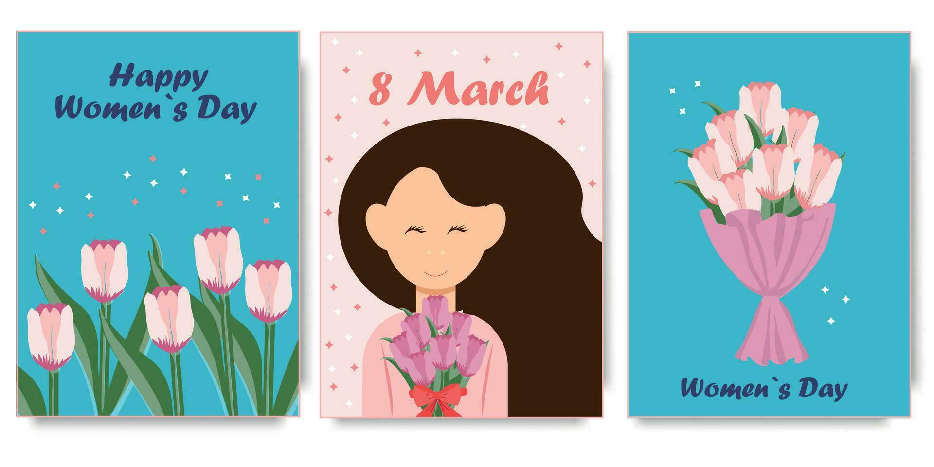 Beautiful trendy set of greeting cards for 8 March. International Women's Day. Spring background, cover, sale banner, flyer design. Template for advertising, web, social media vector