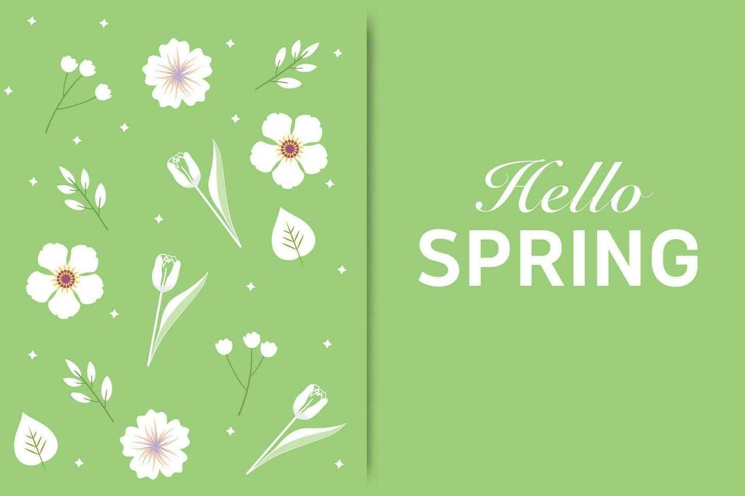 Hello Spring posters, cards, invitations, flyers with floral design, butterfly and floral frame, different flowers in bloom and plants. Template for advertising, web, social media. vector