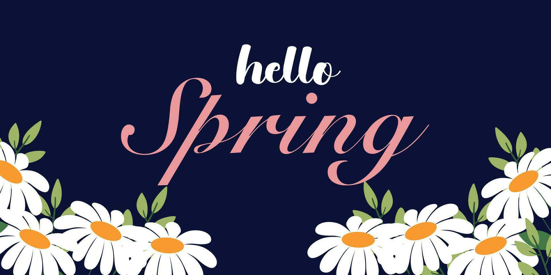 Spring Poster template with bright beautiful flowers and modern typography Hello Spring. Spring background, cover, sale banner, flyer design. Template for advertising, web, social media. vector