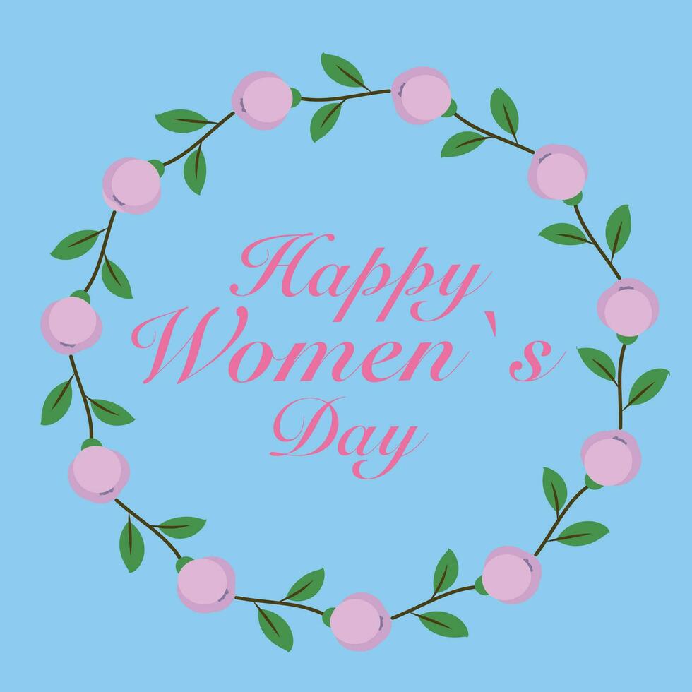 Happy Womens Day. Spring holiday design template with pink flowers for holiday card, invitation, social media post, banner, cover, poster. Hand drawn vector template