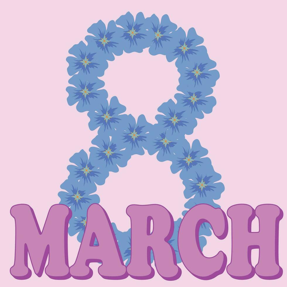 8 marzo. primavera fiesta diseño modelo con rosado flores para fiesta tarjeta, invitación, social medios de comunicación correo, bandera, cubrir, póster. mano dibujado vector modelo