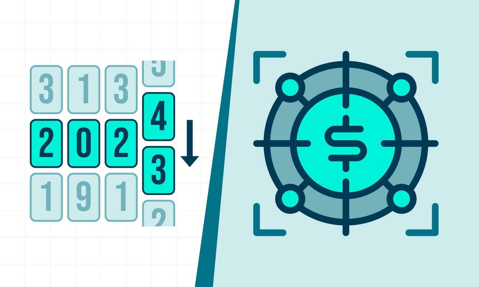 Trend of Changing year transition or transformation 2023 to 2024 with target and dollar money symbol, perfect to strategy, investment, business planning and new year concept. vector