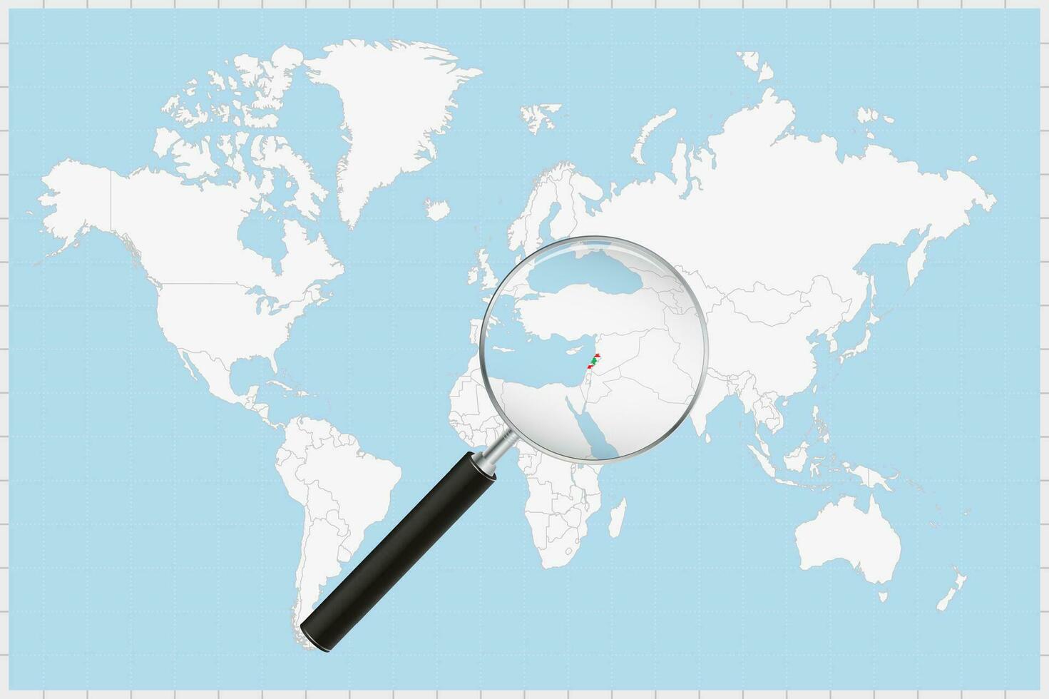 Magnifying glass showing a map of Lebanon on a world map. vector