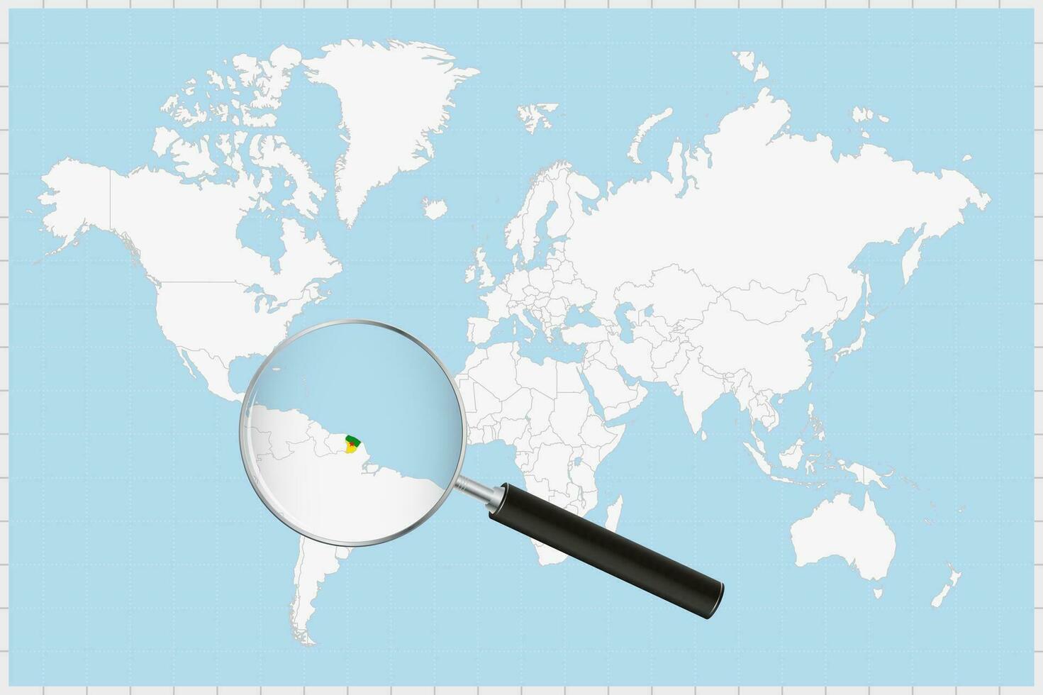 aumentador vaso demostración un mapa de francés Guayana en un mundo mapa. vector