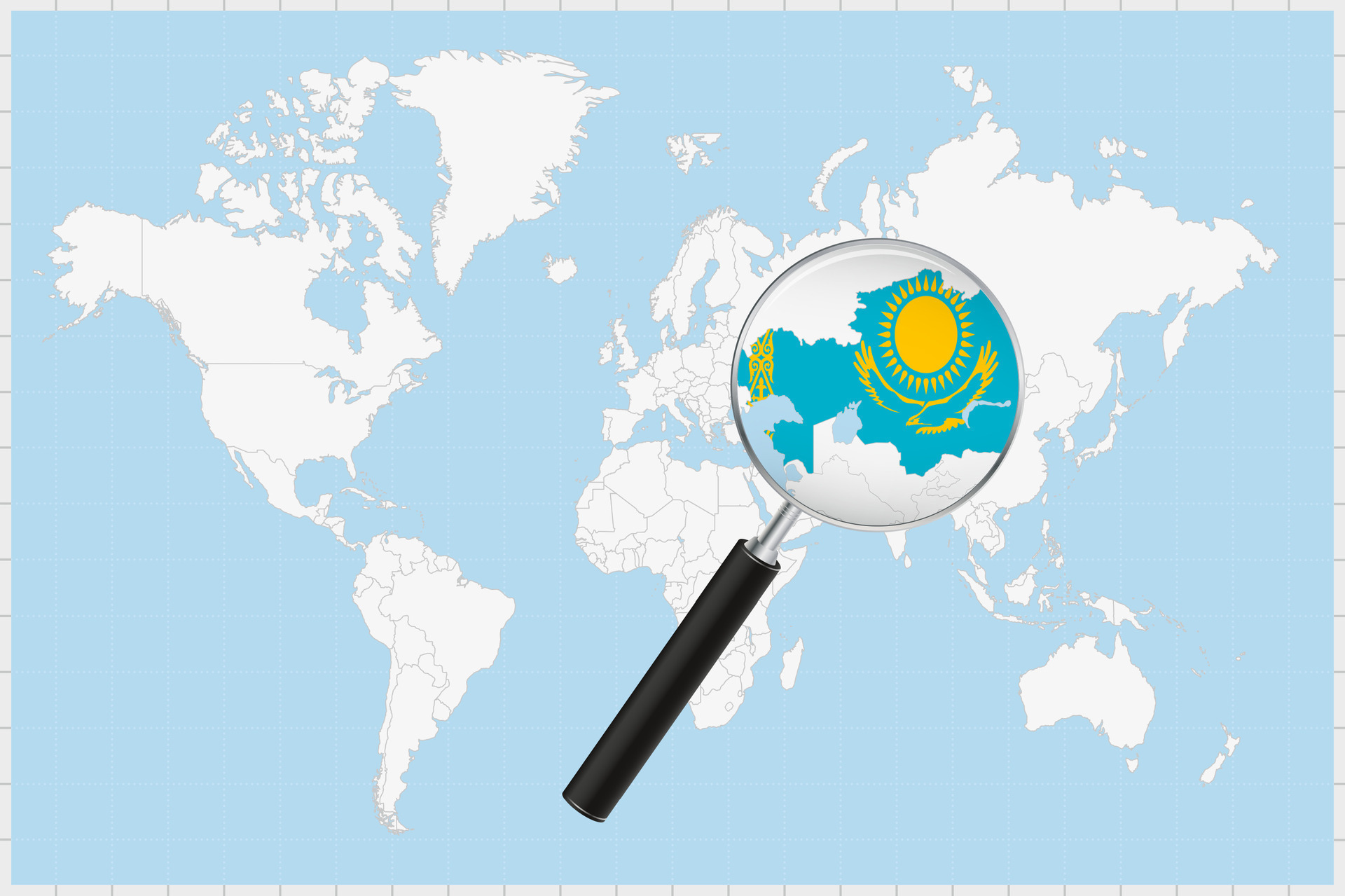 Magnifying Glass Showing A Map Of Kazakhstan On A World Map 34865238 Magnifying Glass Showing A Map Of Kazakhstan On A World Map Vector