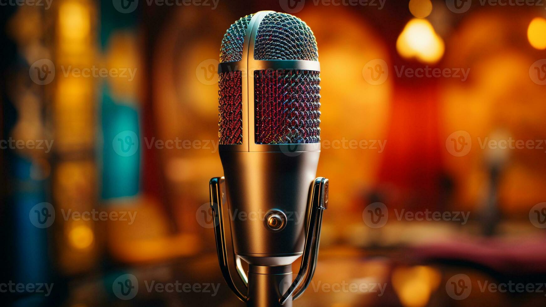 Sound in Style Microphone on a Vibrant Color Background, AI Generative photo