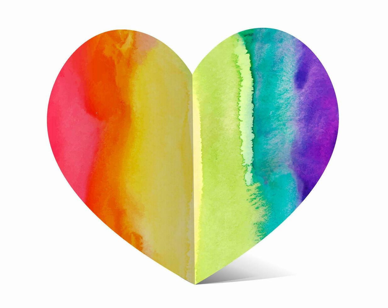 Rainbow watercolor heart. Brush stroke of LGBT flag. human rights and tolerance. Vector illustration isolated on white background. LGBT community. 3d picture.