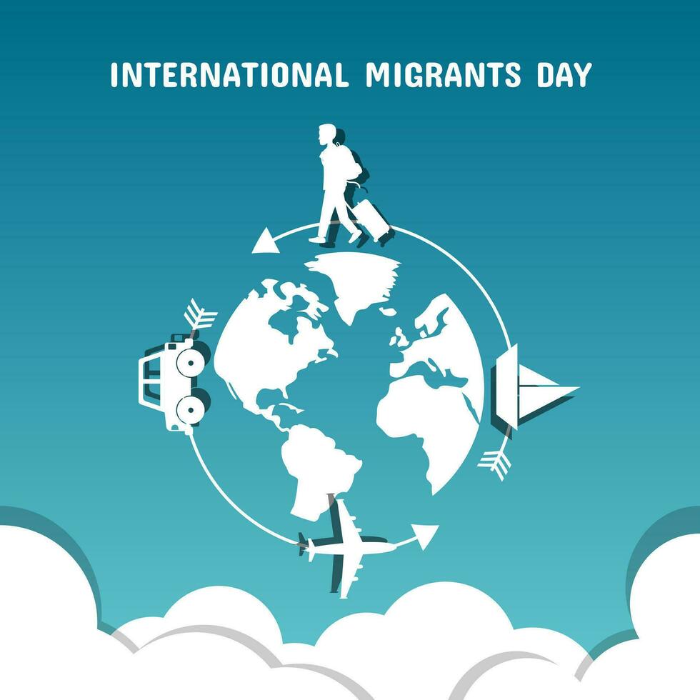 International Migrants Day poster with migrants around the world vector