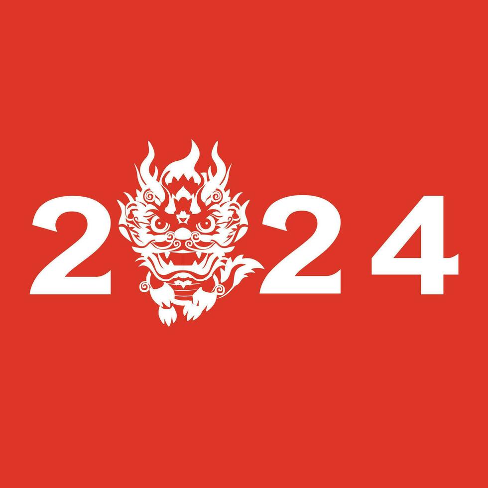 writing the number 2024 with dragon illustration elements vector