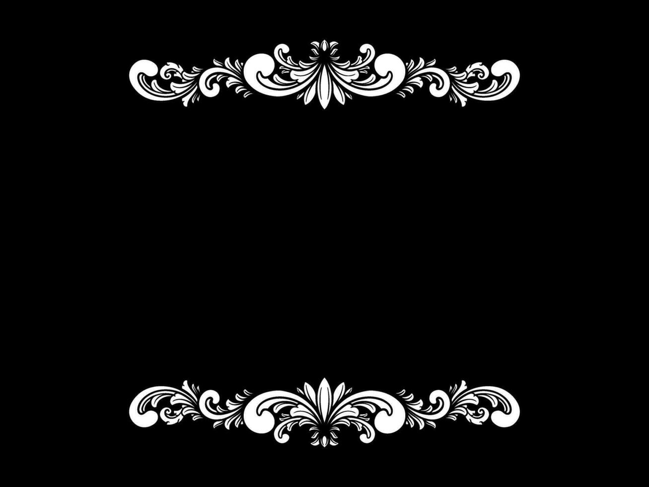 a black and white floral frame on a black background vector