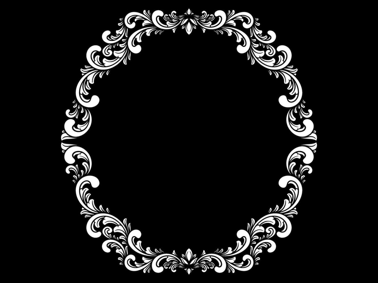 a black and white floral frame on a black background vector