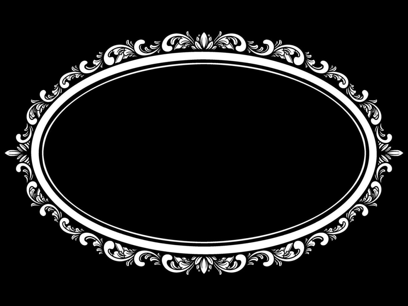 un negro y blanco floral marco en un negro antecedentes vector