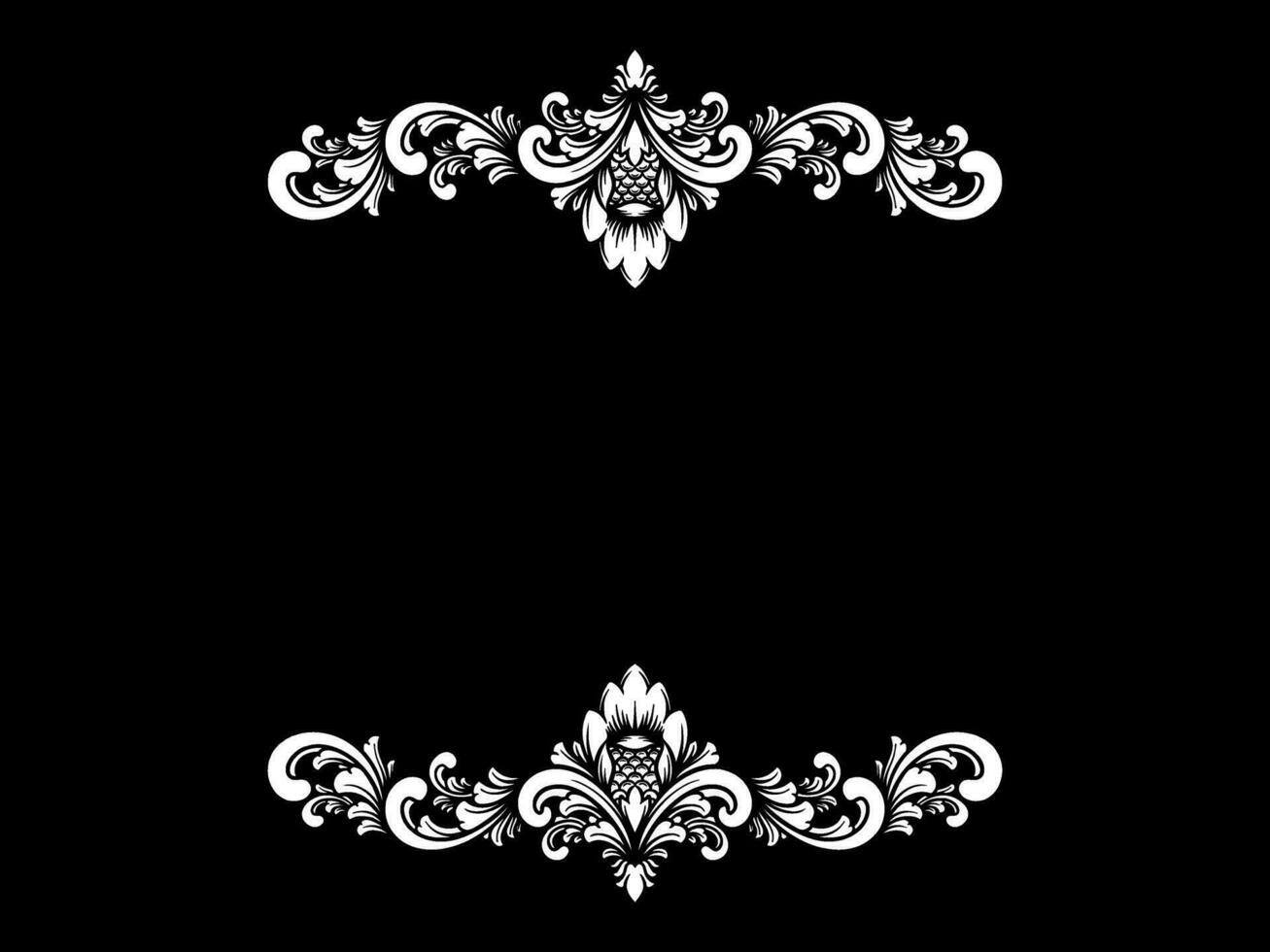 a black and white floral frame on a black background vector