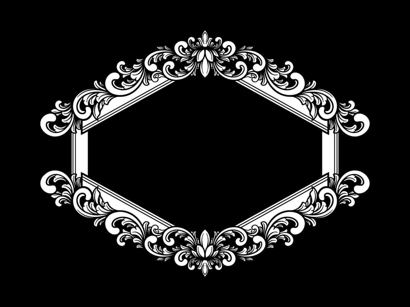 a black and white floral frame on a black background vector