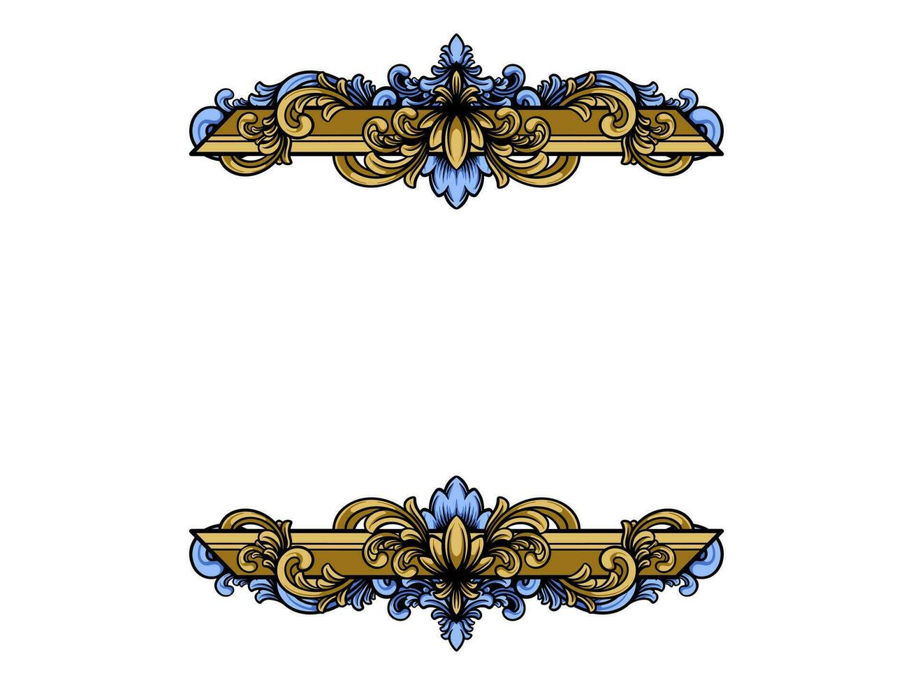 an ornate frame with blue and gold flowers vector