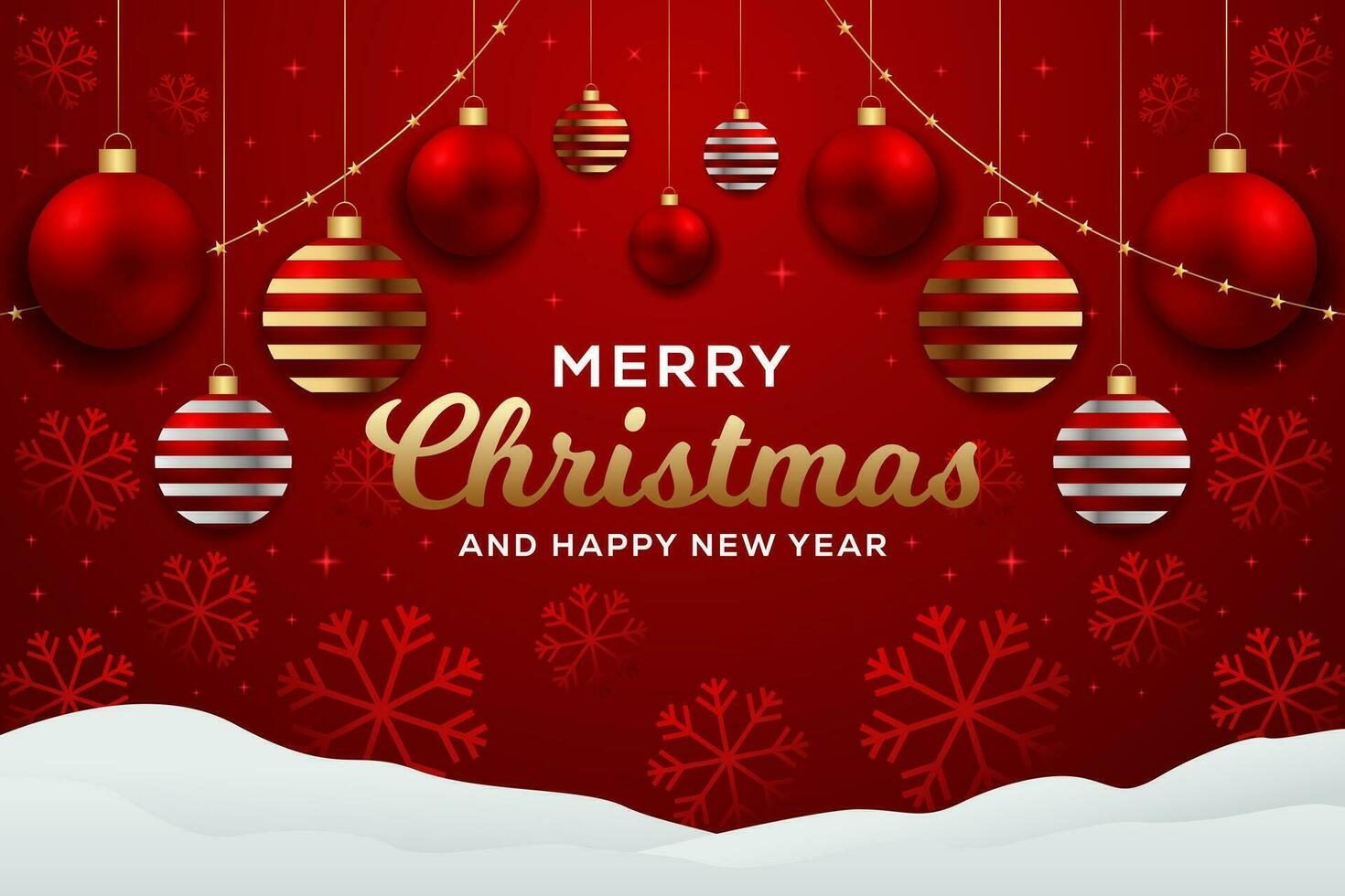 gradient merry Christmas horizontal banner illustration on a red background vector