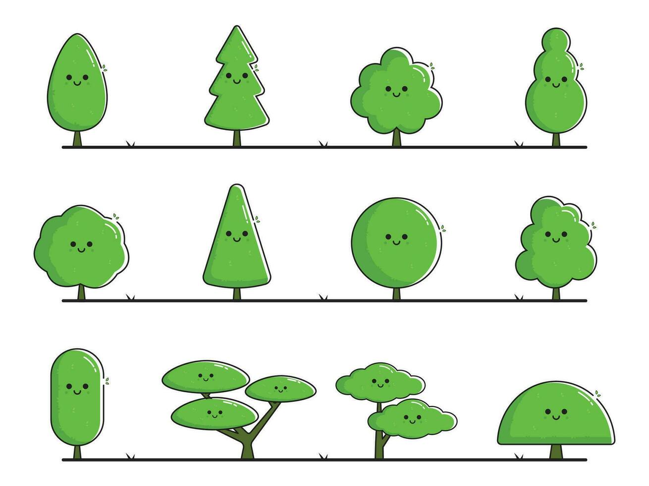 set of smile trees vector