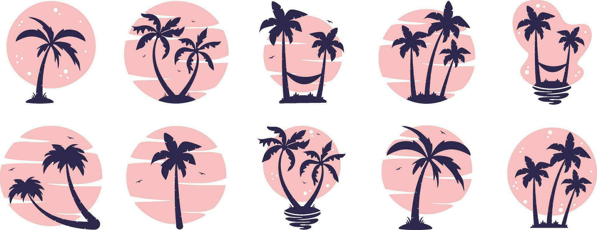 beach view with coconut trees silhouette vector