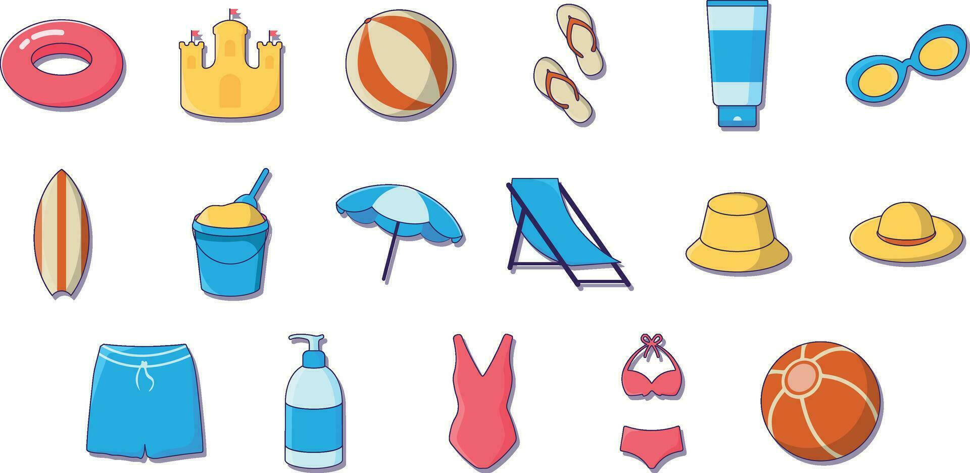 set of beach icon colorful vector