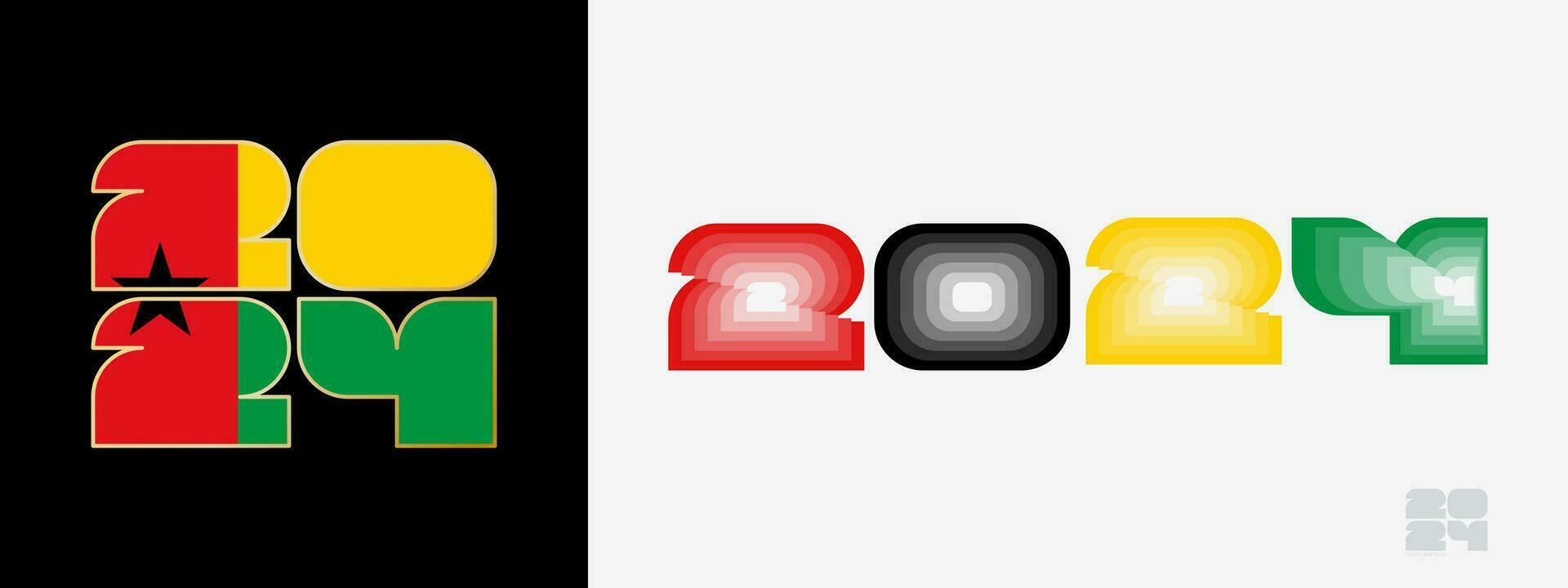 año 2024 con bandera de guinea-bissau y en color paladar de guinea-bissau bandera. contento nuevo año 2024 en dos diferente estilo. vector