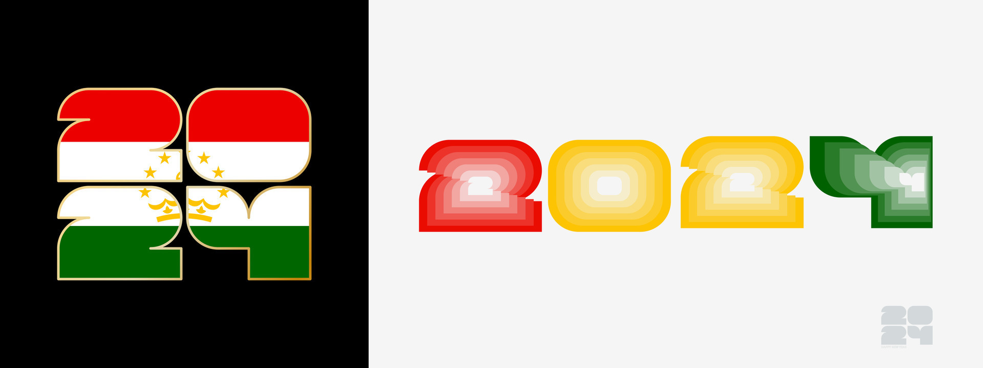 Year 2024 with flag of Tajikistan and in color palate of Tajikistan