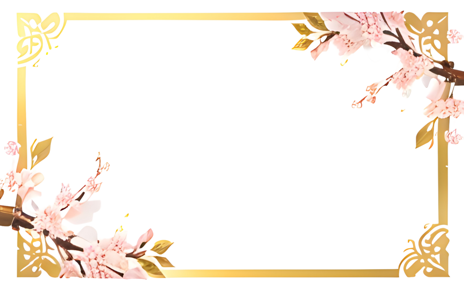 AI generated Sakura border frame gold luxury PNG transparent background