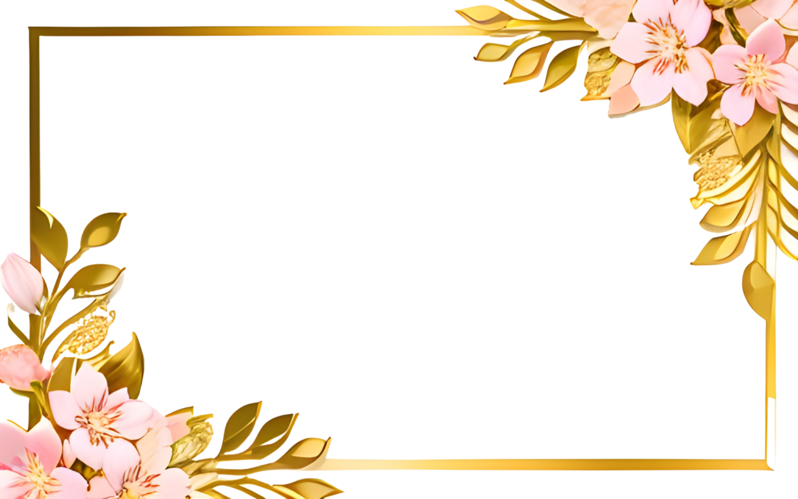 AI generated Sakura border frame gold luxury PNG transparent background