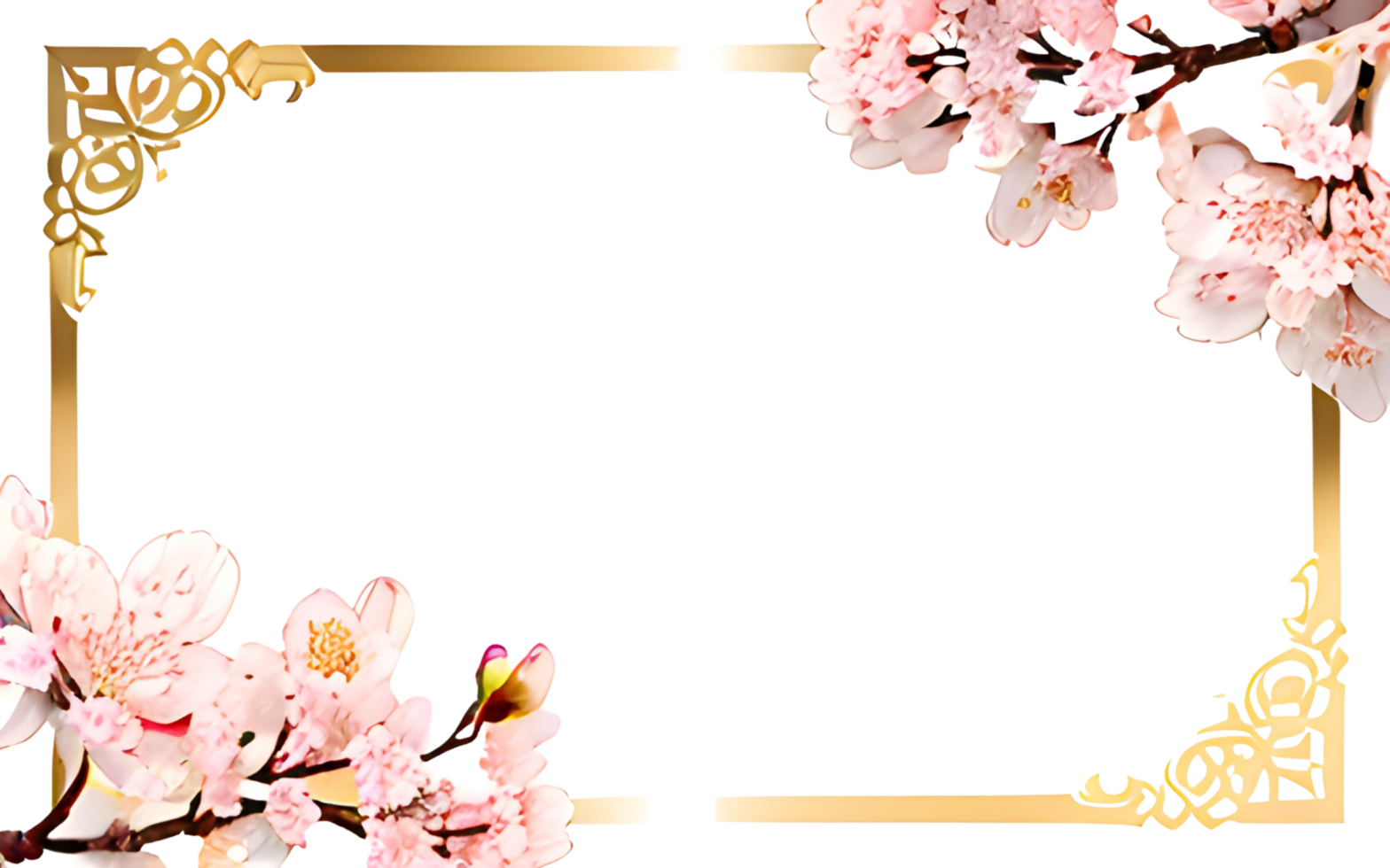 AI generated Sakura border frame gold luxury PNG transparent background