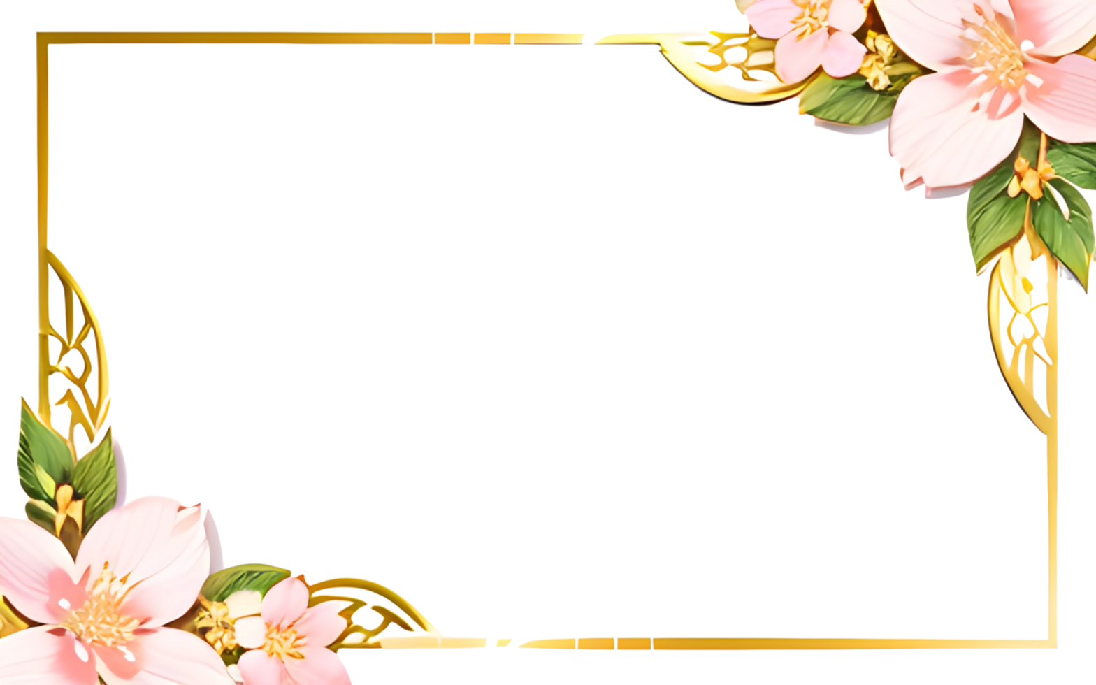 AI generated Sakura border frame gold luxury PNG transparent background