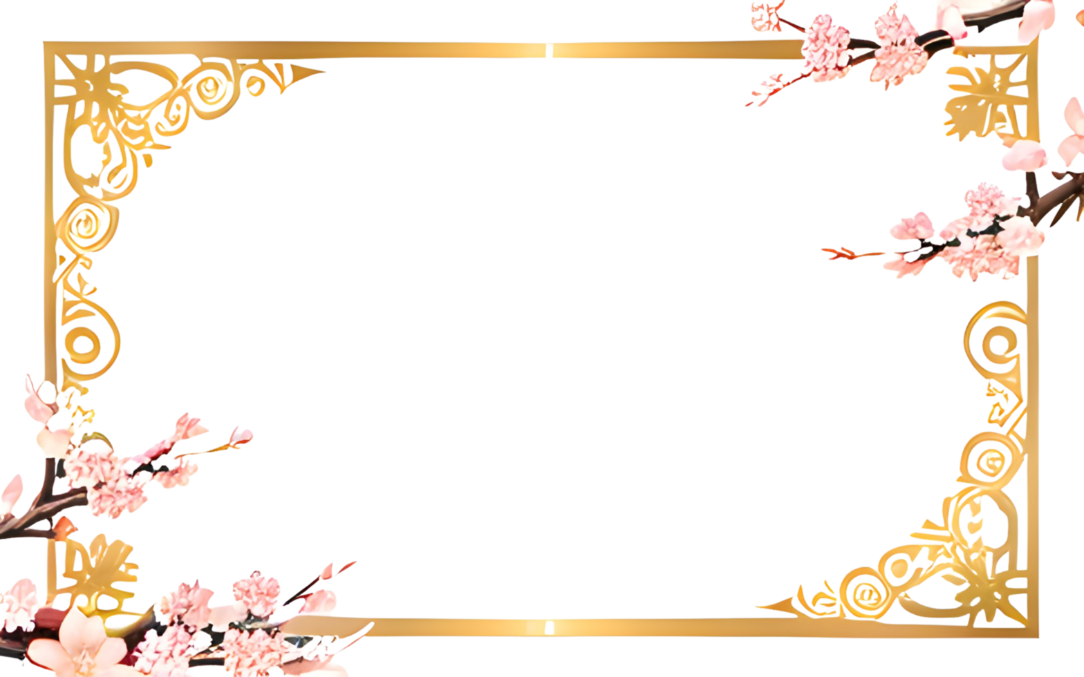 AI generated Sakura border frame gold luxury PNG transparent background