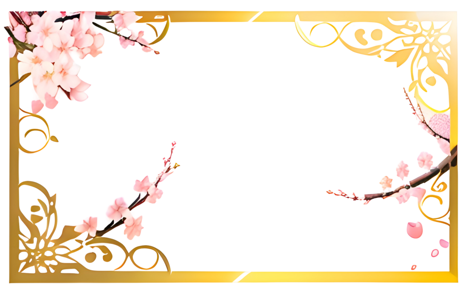 AI generated Sakura border frame gold luxury PNG transparent background