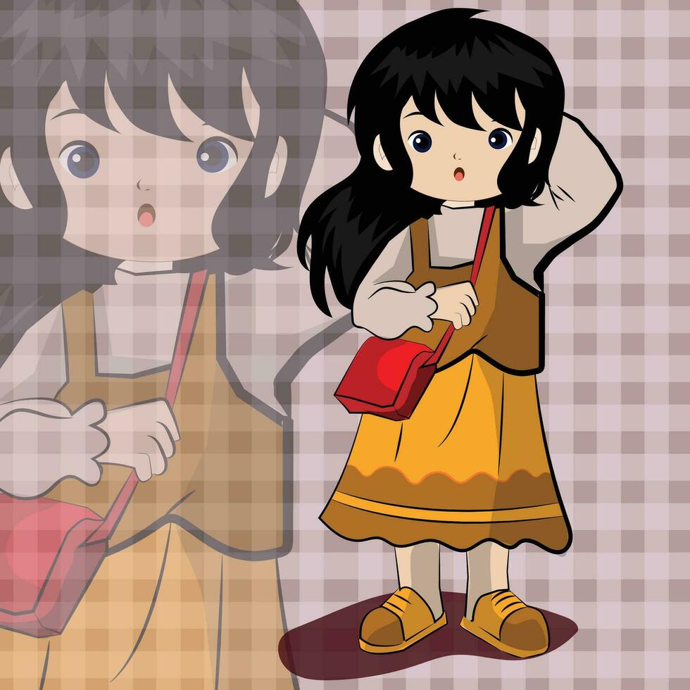 a cartoon girl with a red bag vector
