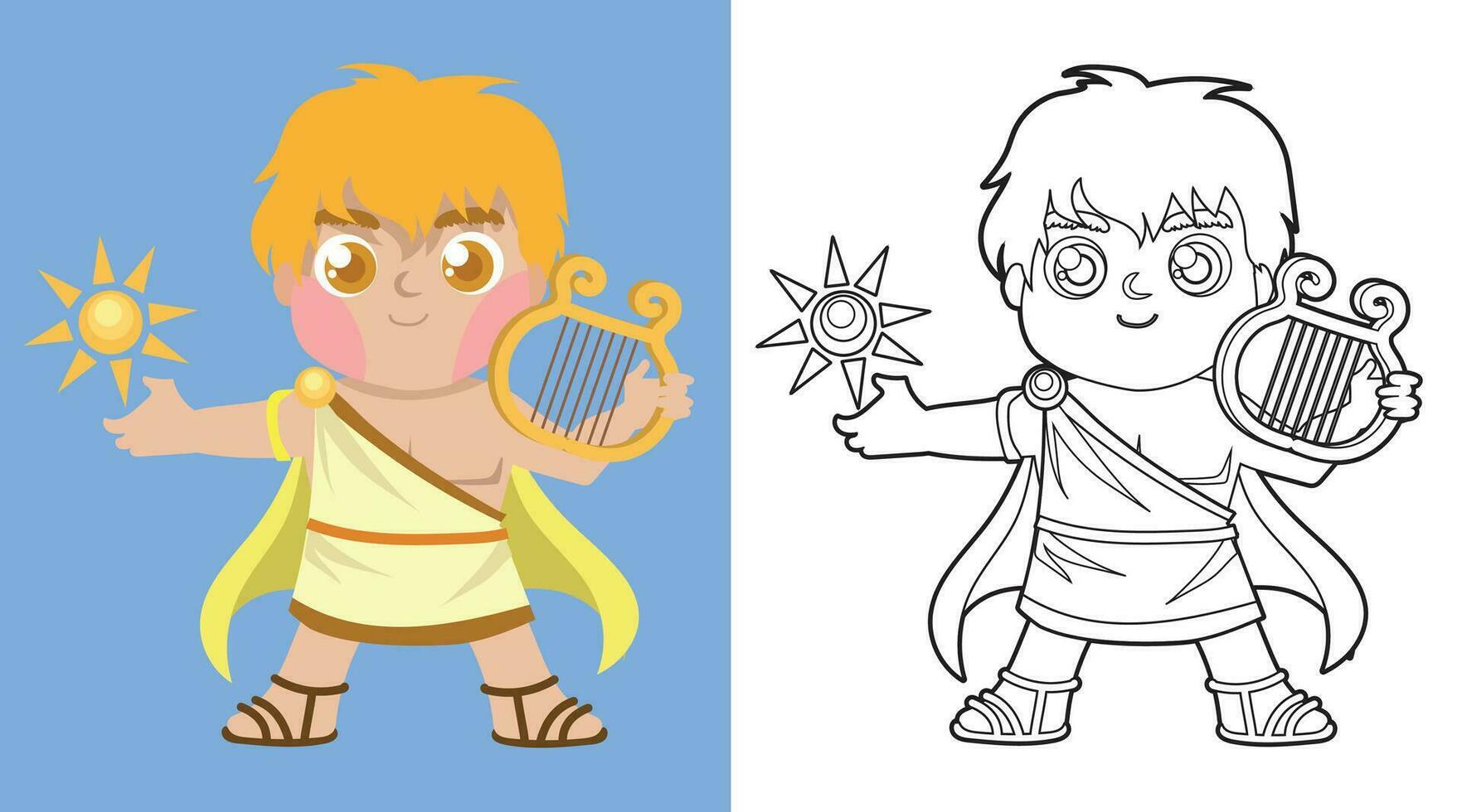Colouring worksheet ancient Greece mythology. Greek deity theme elements. Coloring page activity for kids vector