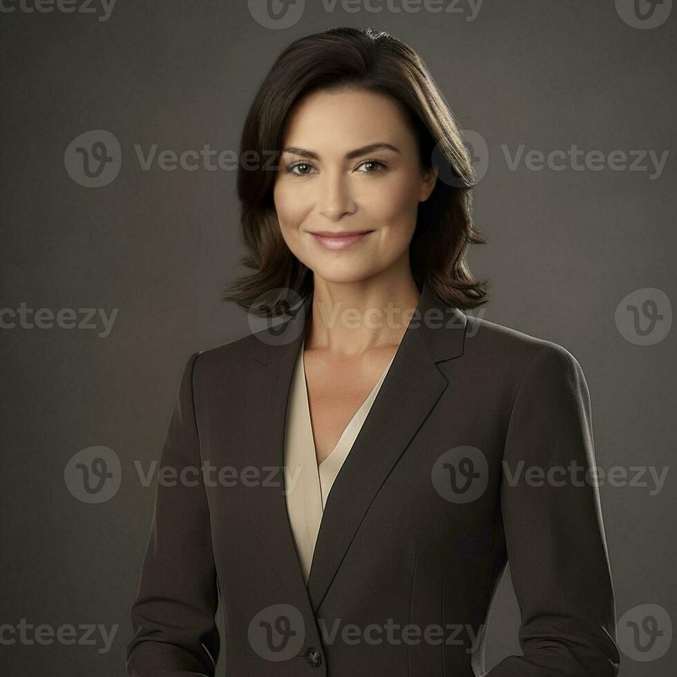 Beautiful mature woman in studio, created with generative AI photo