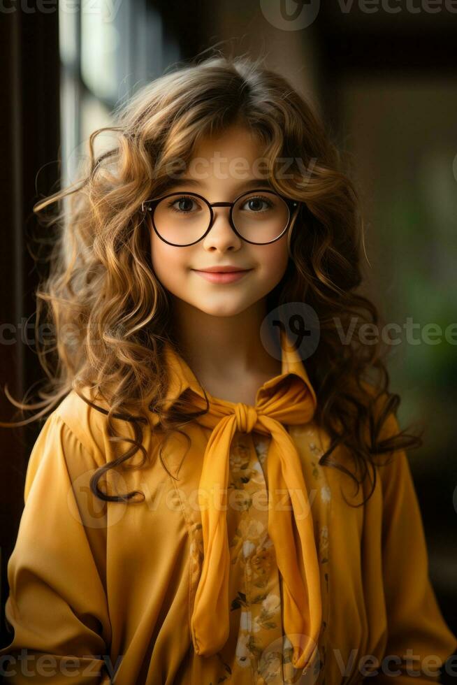 retrato de el linda pequeno nina con anteojos creado con generativo ai 34866702 Foto de stock en Vecteezy