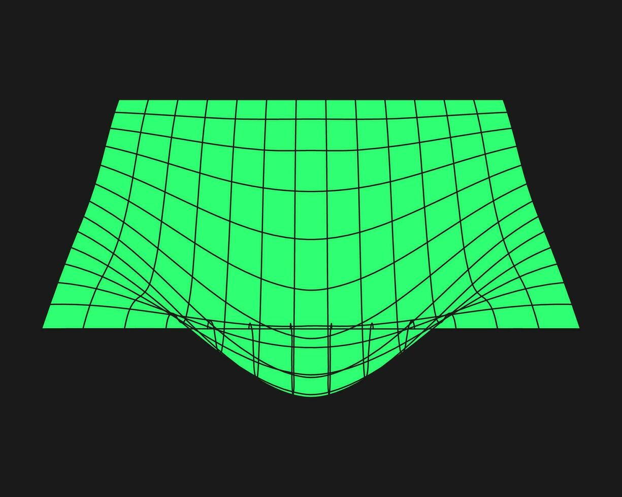 Cyberpunk perspective grid. Cyber geometry y2k element. Isolated style on black background. Vector trendy illustration.