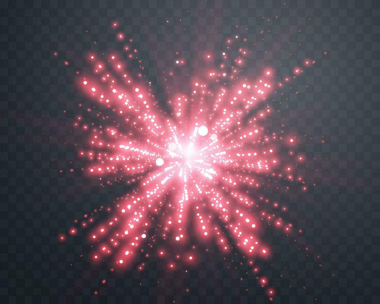 Red sunlight lens flare, sun flash with rays and spotlight. Glowing burst explosion Vector illustration.