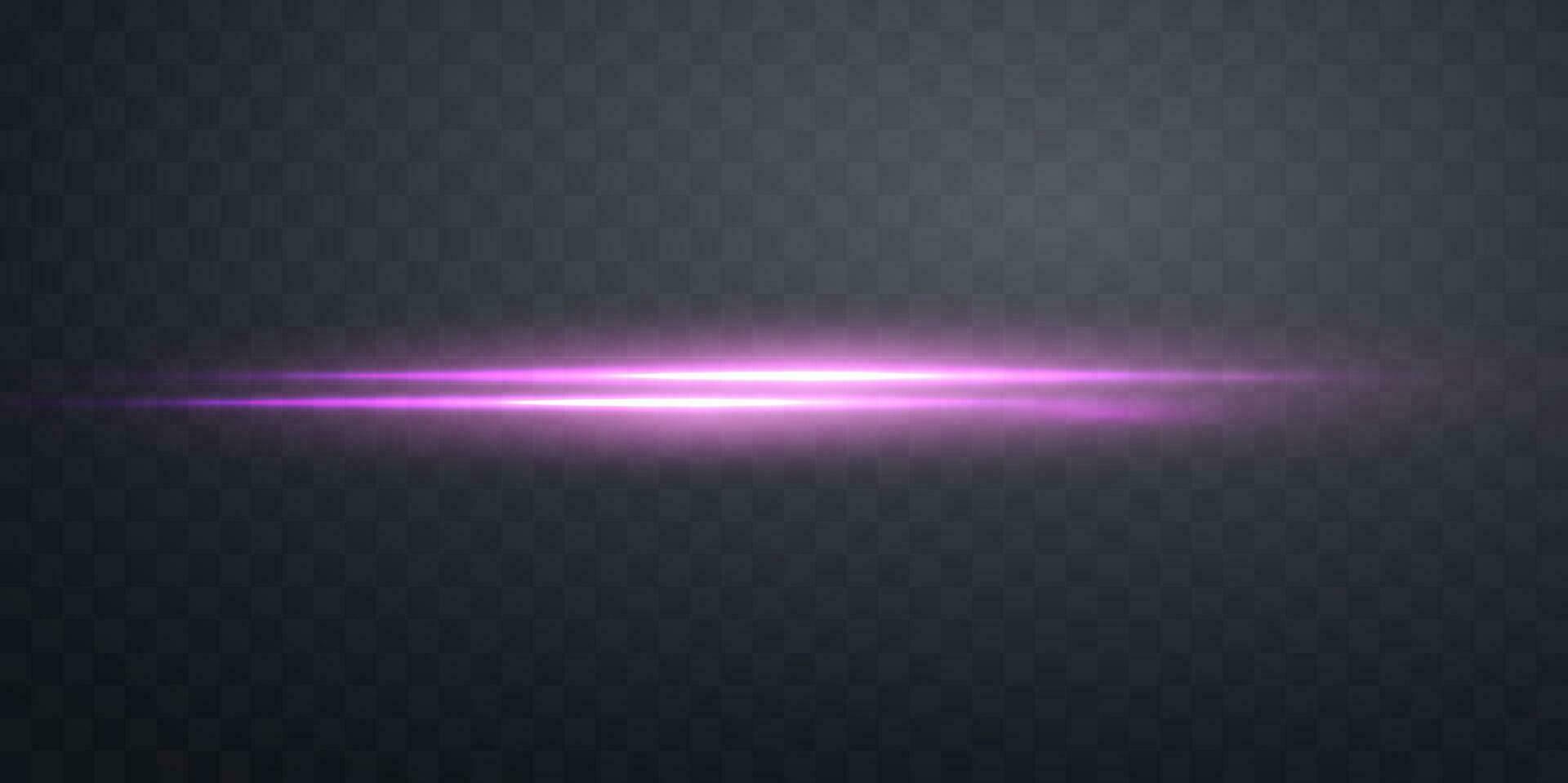 Pink horizontal lensflare. Light flash with rays spotlight. Pink glow flare light effect. Vector illustration.