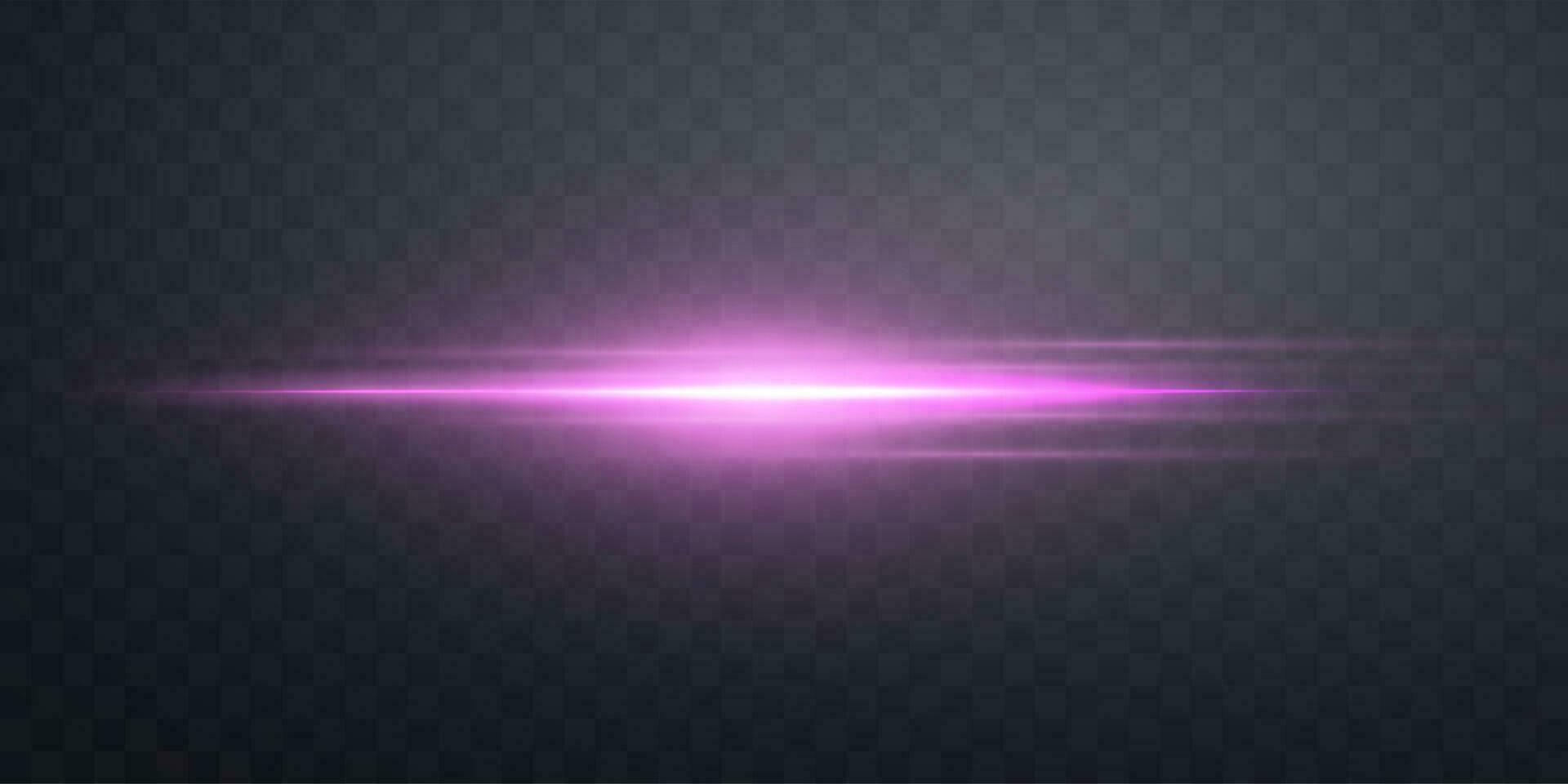 Pink horizontal lensflare. Light flash with rays spotlight. Pink glow flare light effect. Vector illustration.
