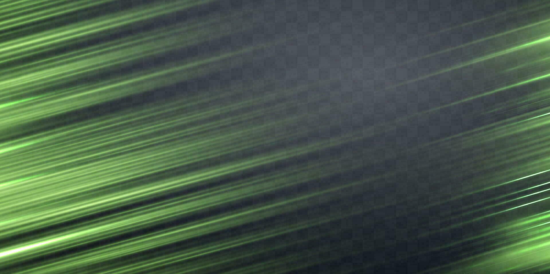 Speed rays, light neon flow, zoom in motion effect, green glow speed lines, colorful light trails, perspective stripes vector