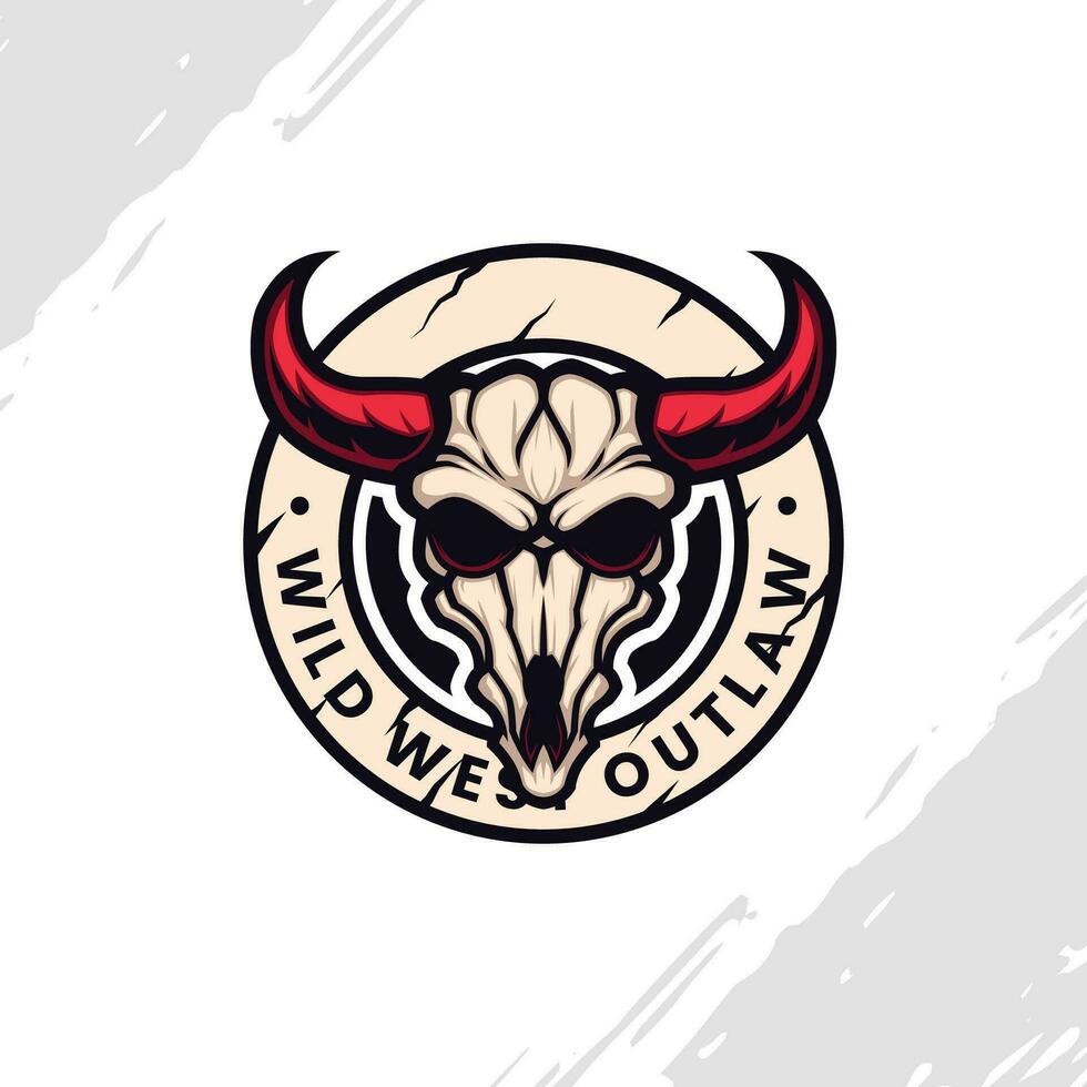 Bull Skull Mascot Logo with Red Horns Wild West Emblem vector