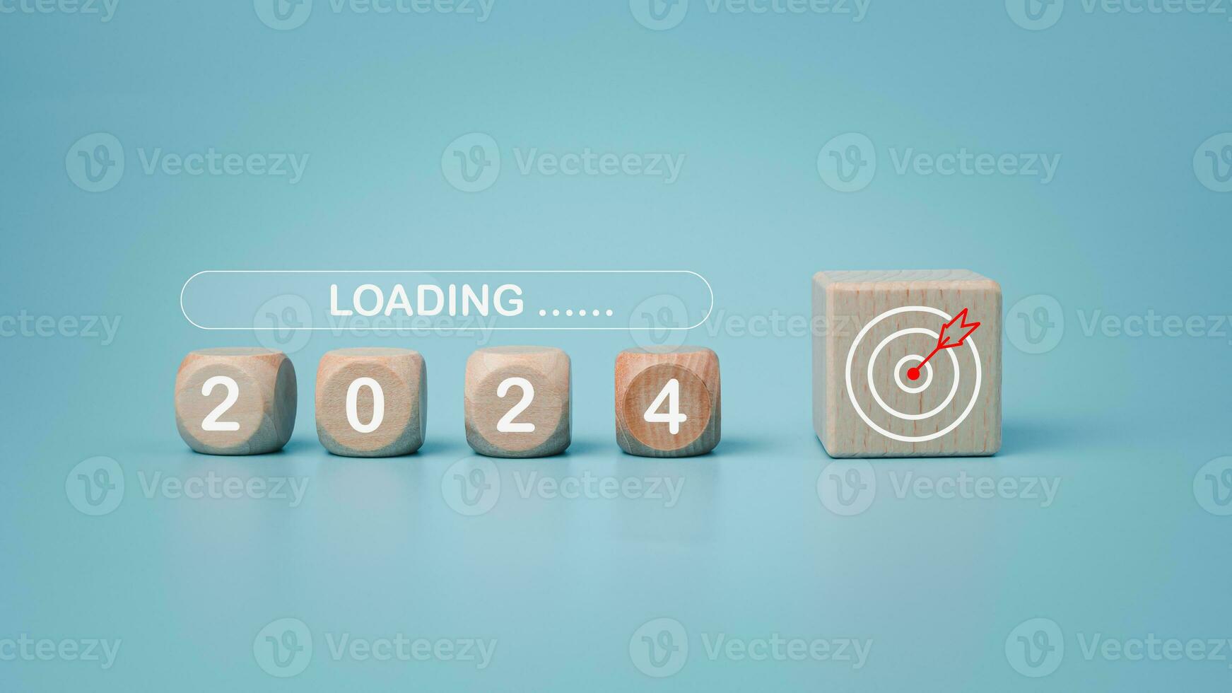 Wooden blocks lined up with the letters 2024. Represents the goal setting for 2024, the concept of a start. financial planning development strategy business goal setting photo
