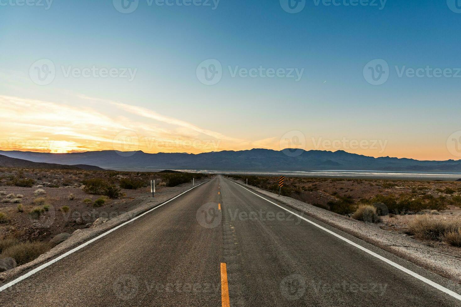 Sunset in the death valley highway photo