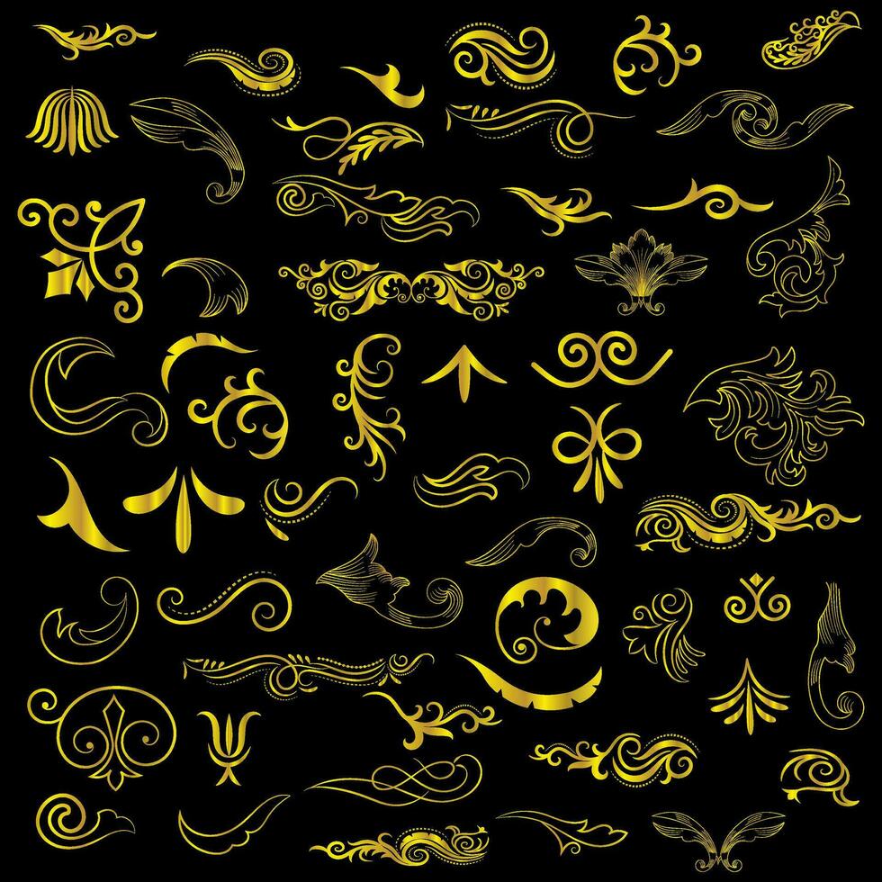Golden vintage floral elements art deco style decoration. Vector graphic elements for design vector elements. Swirl elements decorative illustration.