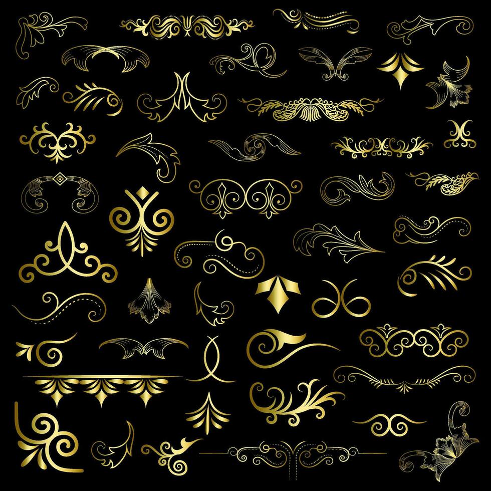Golden vintage floral elements art deco style decoration. Vector graphic elements for design vector elements. Swirl elements decorative illustration.
