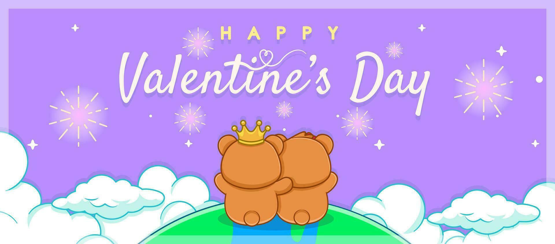 Cute couple bear for valentine's day banner vector