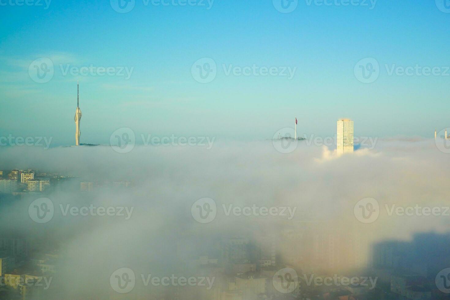 Rare early morning winter fog above the Istanbul city skyline a photo