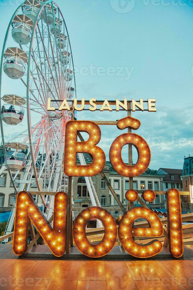 Bo Noel translates as Happy Christmas sign at Lausanne Christmas market, Switzerland photo