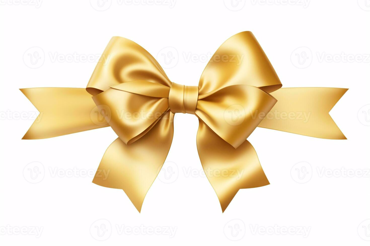A golden bow with ribbon, symbolizing festive gift-giving, is cut out of a white background. photo
