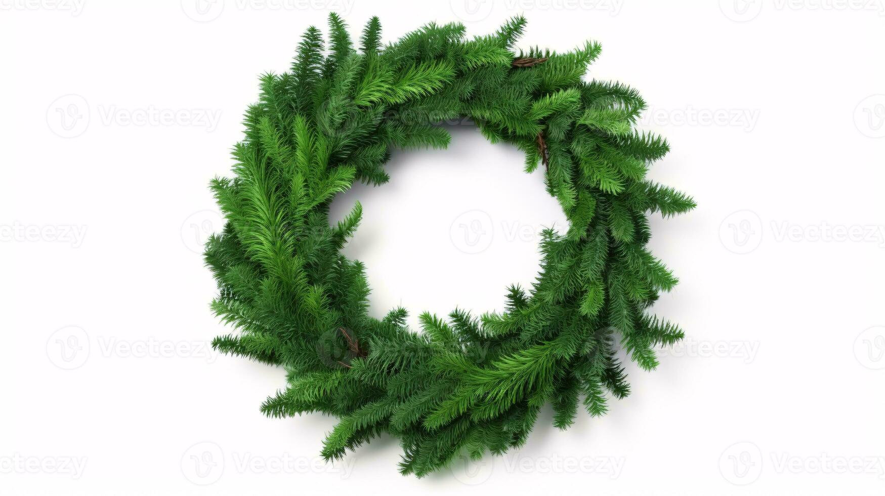 AI generated A festive green wreath isolated on a white canvas. photo